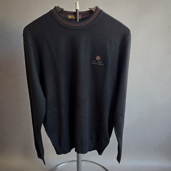 Loro Piana Other - Loro Piana Crewneck Sweater Black Brown Contrast Tipping Embroidered Logo XL